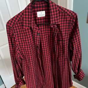 Mutual Weave Men's Red Plaid Button Shirt Stretch Poplin Small